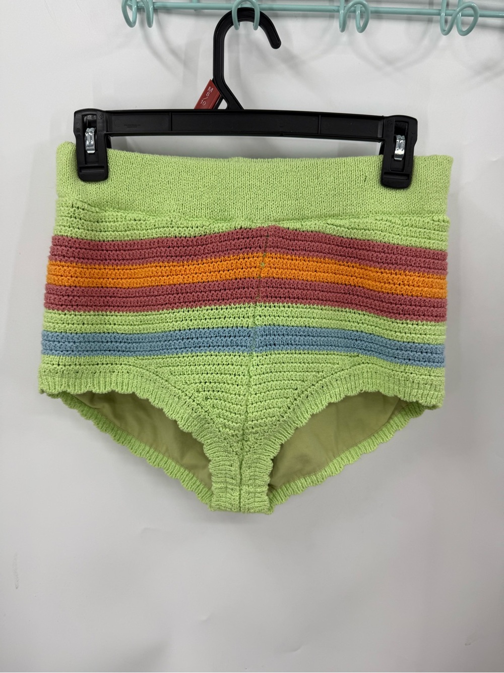 Urban Outfitters Green Striped crochet  Knit Micro Shorts M